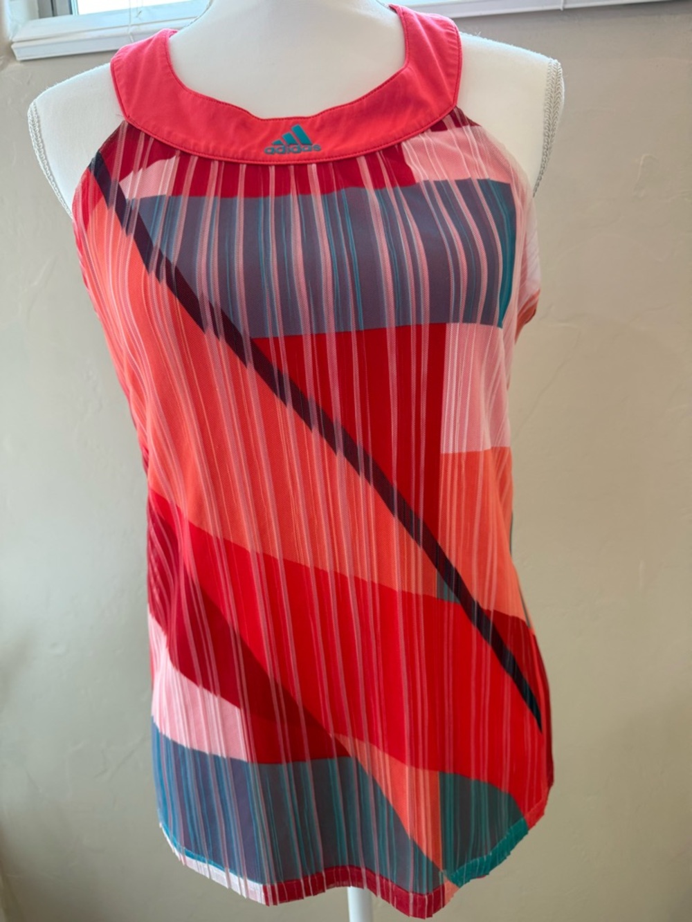 Adidas Women's Orange Green and White Geometric Racerback Tank Top Lightweight-M